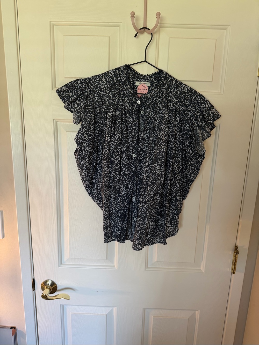 Madewell Navy Paisley Button-Front Flutter Sleeve Blouse